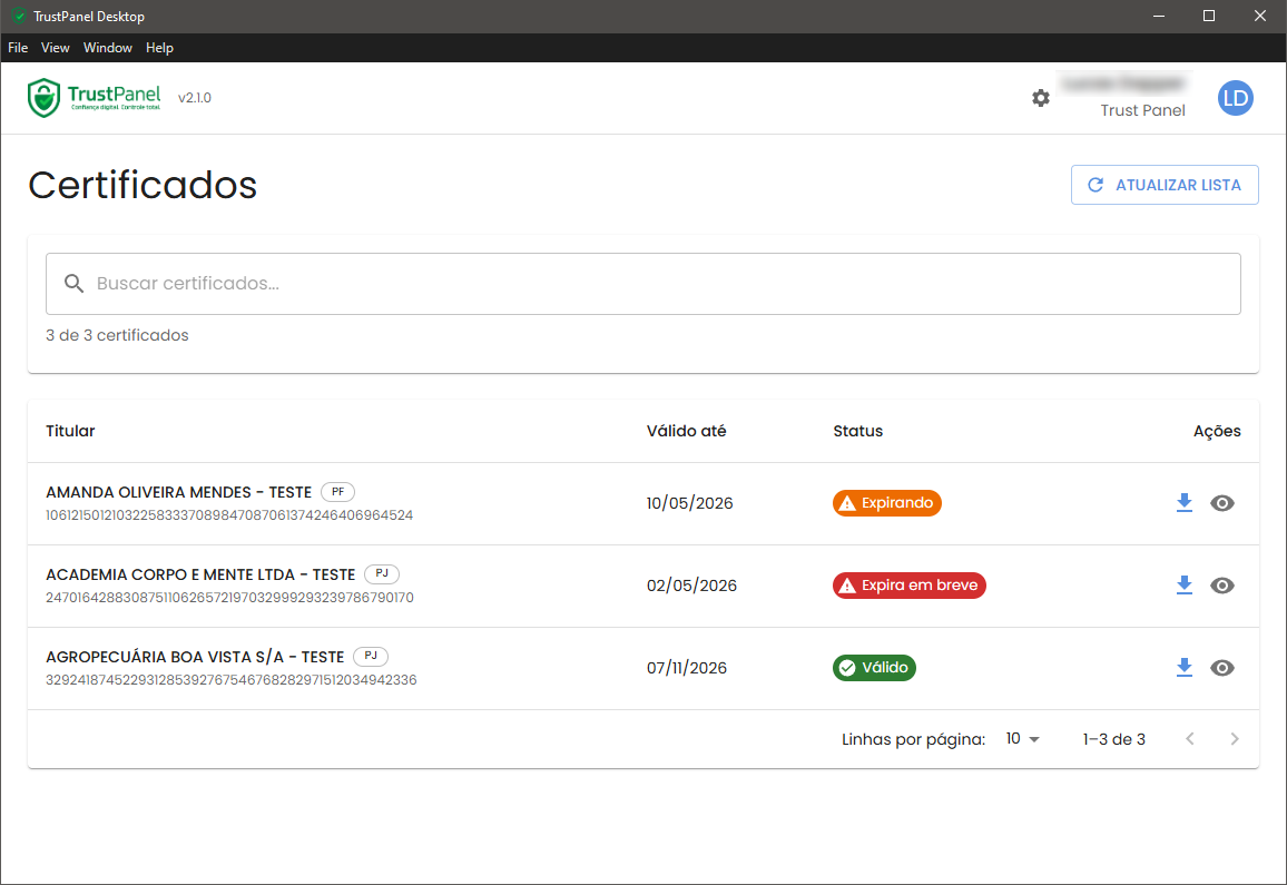 Lista de Certificados