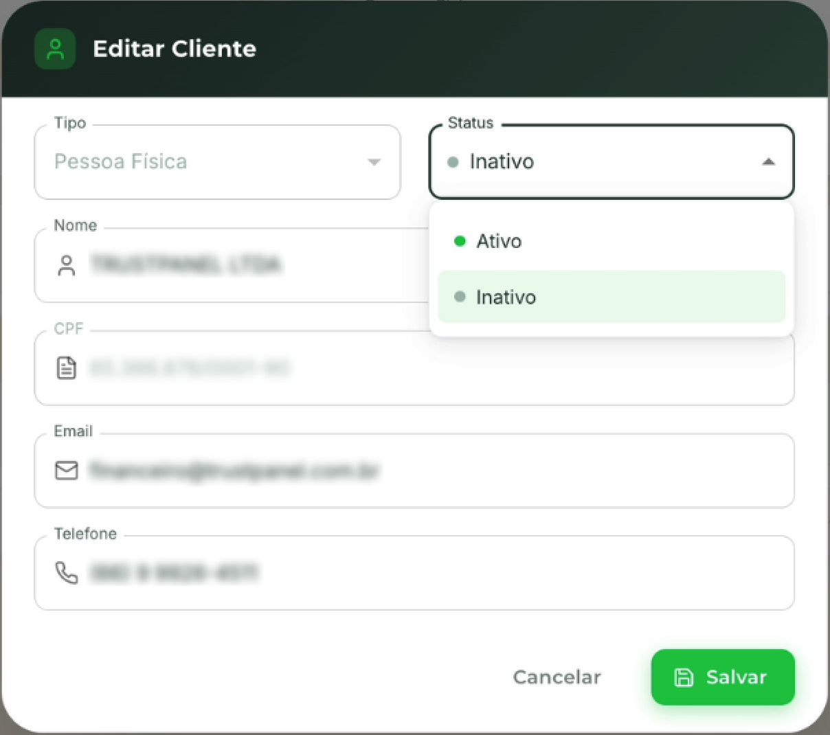Dropdown de status